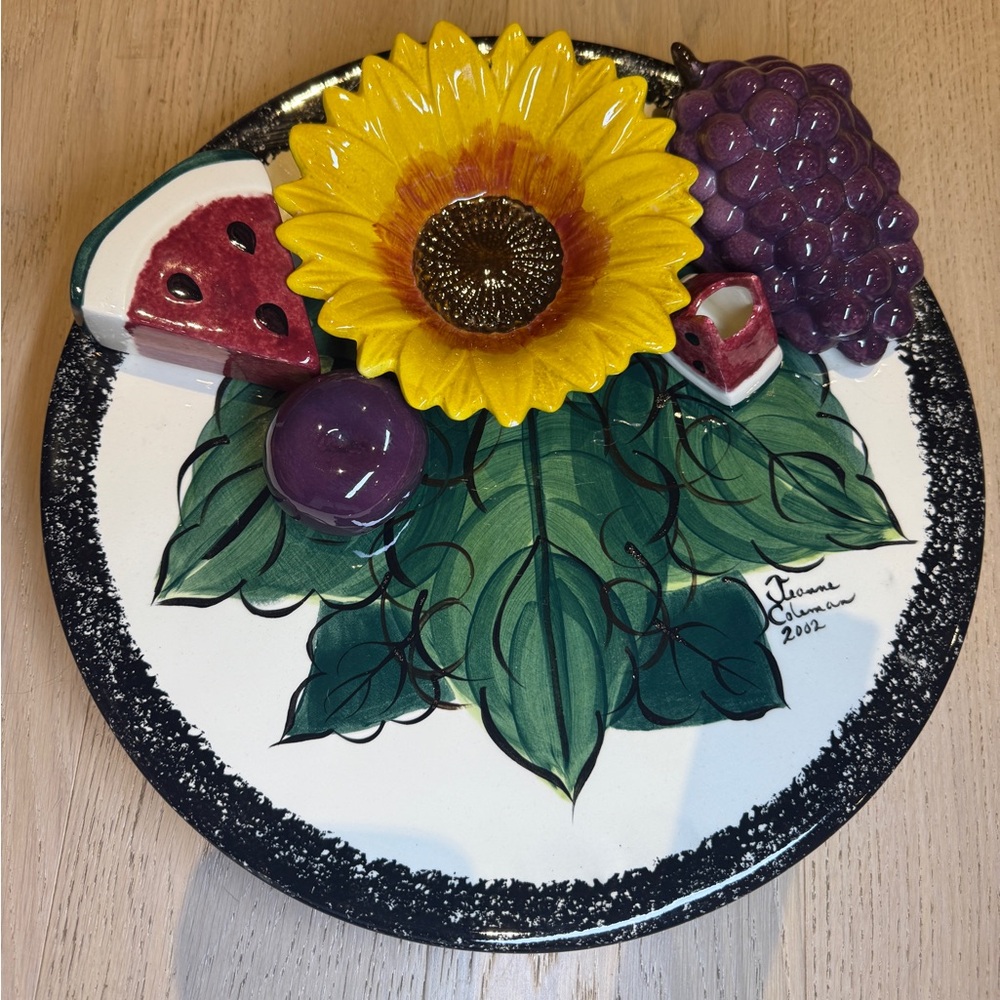 3D SuVannah’s Jeanne Coleman Platter with Sunflower “Cup” Art Decor 12 inches